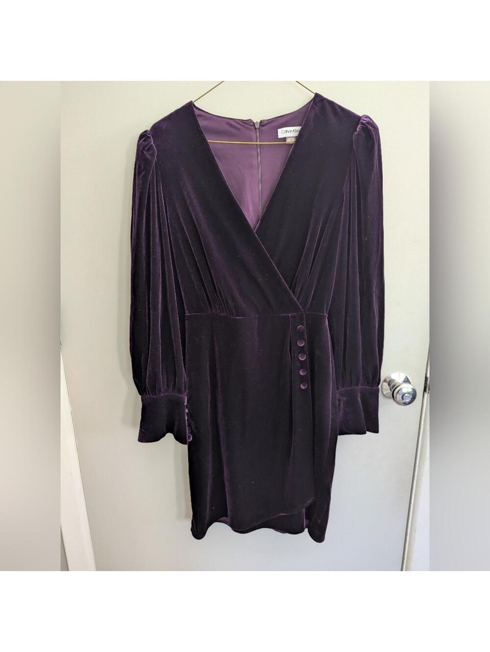 Calvin Klein Velvet Purple Vintage Dress Sz 2 Wedding Formal Cocktail Event Rare